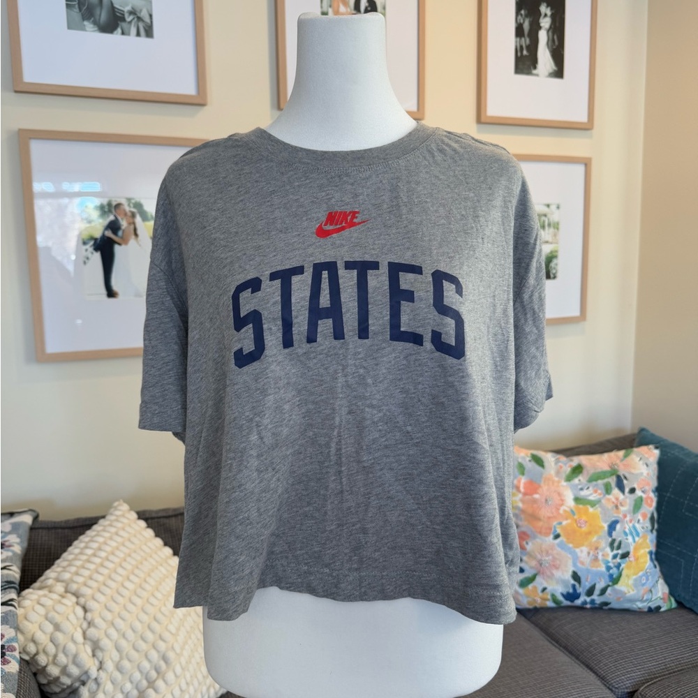 Nike Gray Short Sleeve Tee with Red and Blue Accents